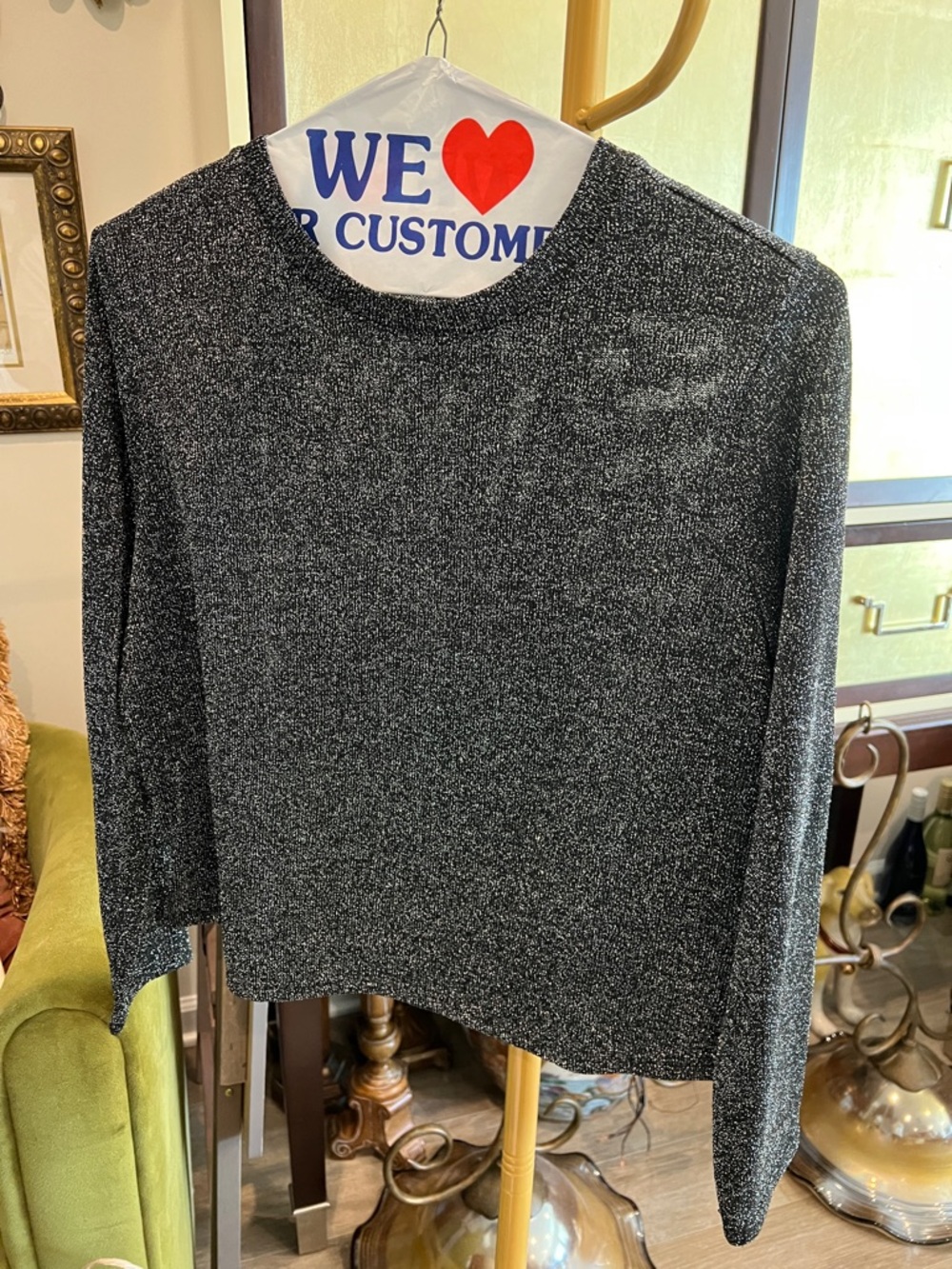 Divided Sparkle Black Metallic Long-Sleeve Top